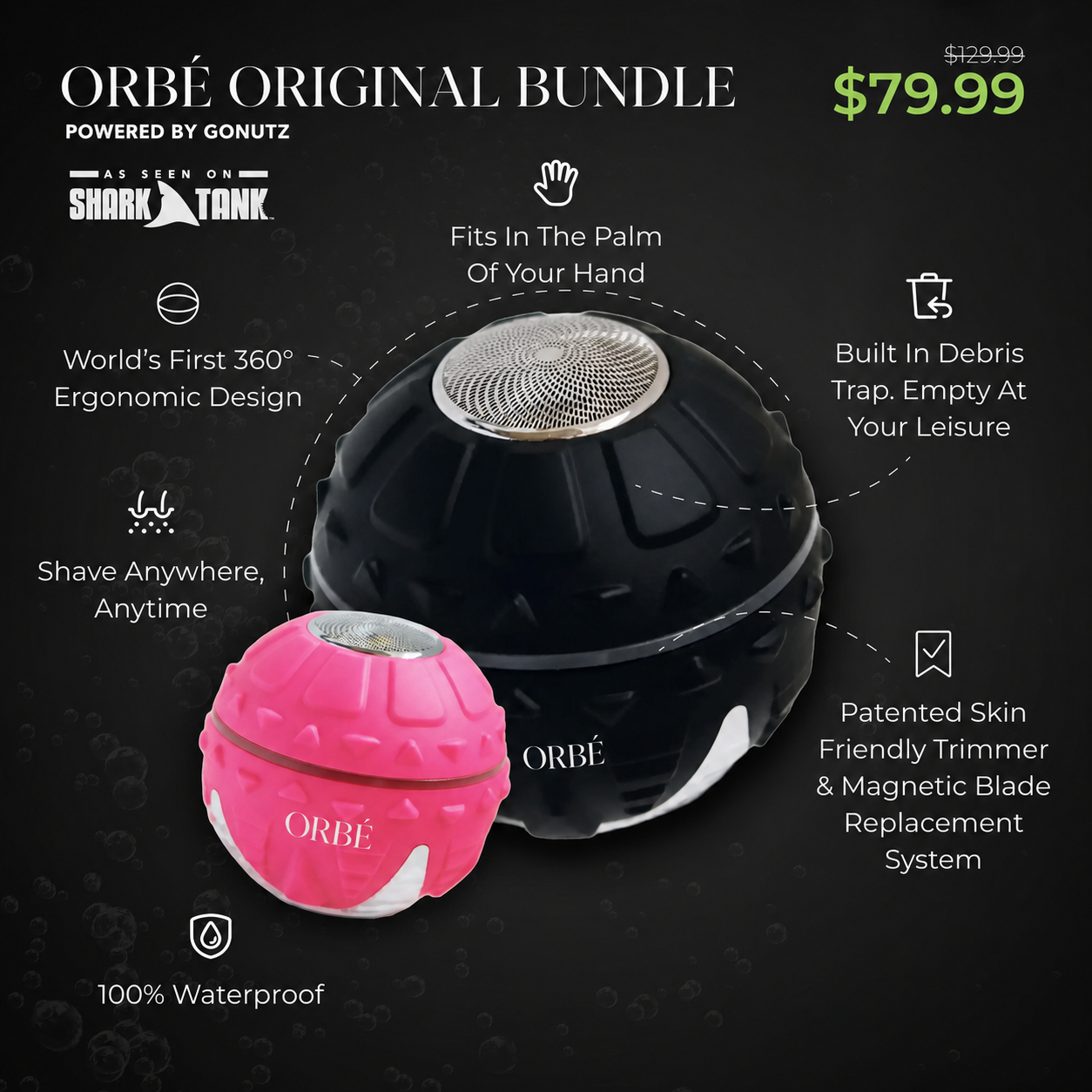 ORBÉ Original Bundle in black and pink with included accessories, feature callouts, and pricing